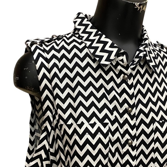 Forever 21 Plus Fit and Flare Chevron Print Dress Black and White - Picture 2 of 7